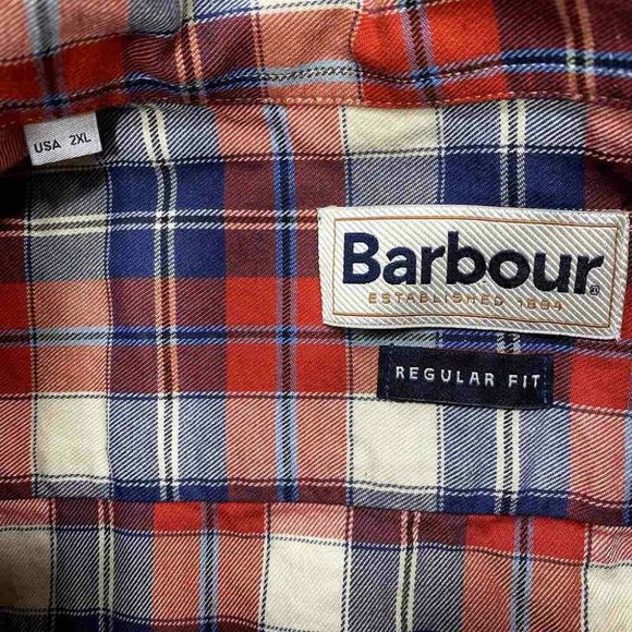Barbour Button Shirt 2XL Regular Fit Red Blue White Plaid Mens - Picture 4 of 5